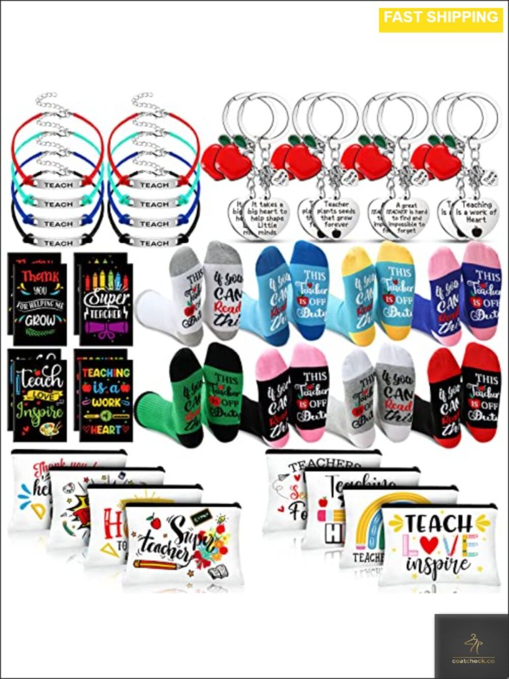 Teacher Gift Set Socks Cosmetic Bags Notebooks Keychains Bracelets 40pc